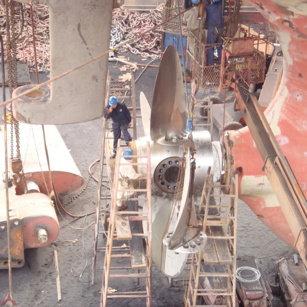 Dry dock management service Working on propeller by Akrivis Technologies